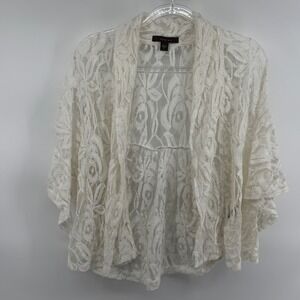Fever Ivory White Floral Lace Shrug Cardigan Open Front Kimono Sleeve Large